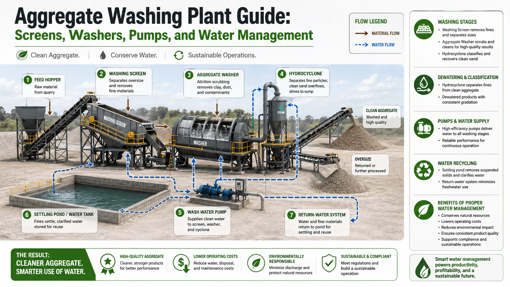 Aggregate Washing Plant Guide: Screens, Washers, Pumps, and Water Management
