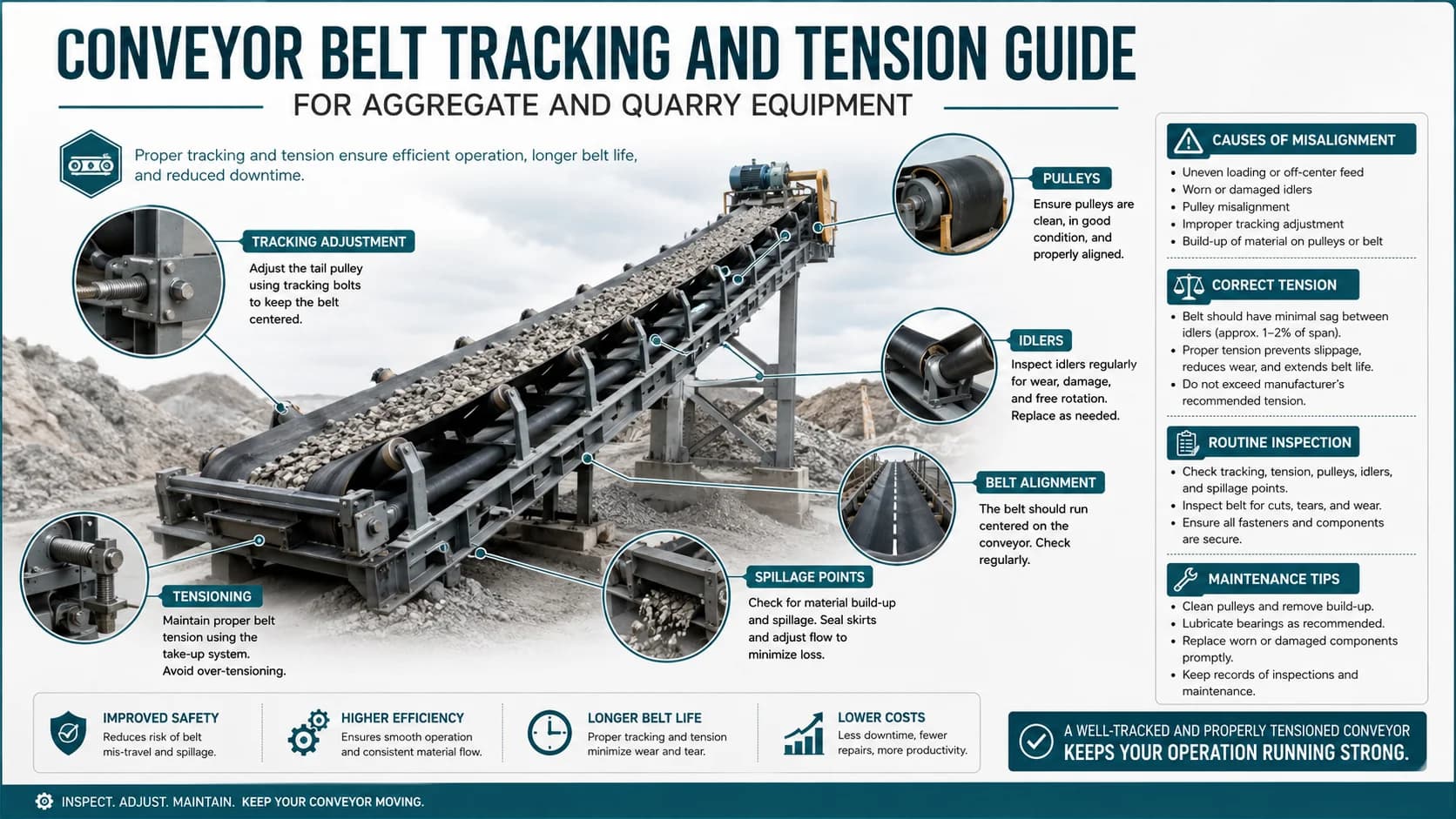 Conveyor Belt Tracking and Tension Guide for Aggregate and Quarry Equipment
