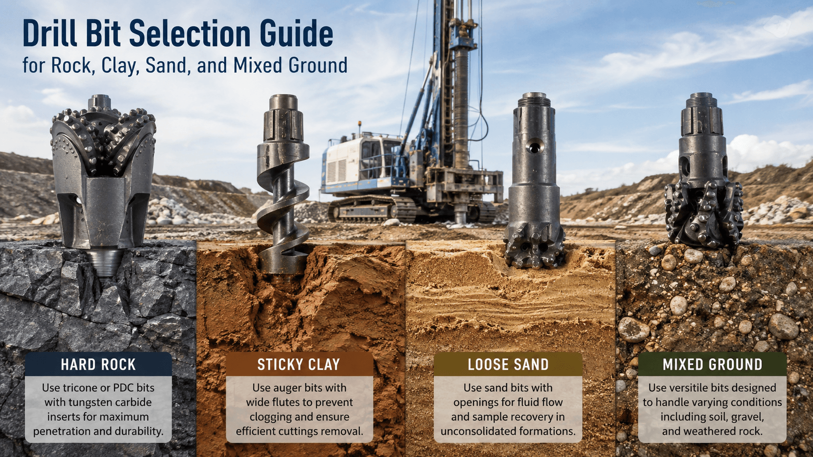 Drill Bit Selection Guide for Rock, Clay, Sand, and Mixed Ground