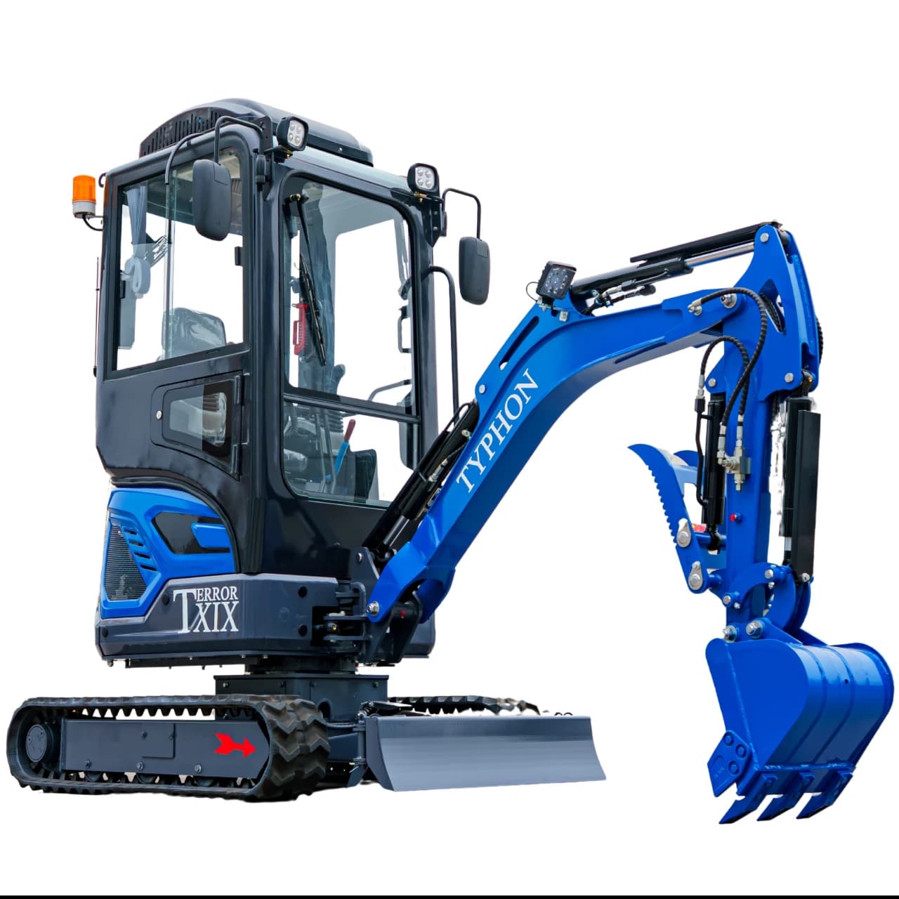 TYPHON TERROR XIX Prestige AC/Heater Cabin Mini Excavator 4200lbs 20.4 HP Kubota D902 with Boom Swing, Retractable Tracks