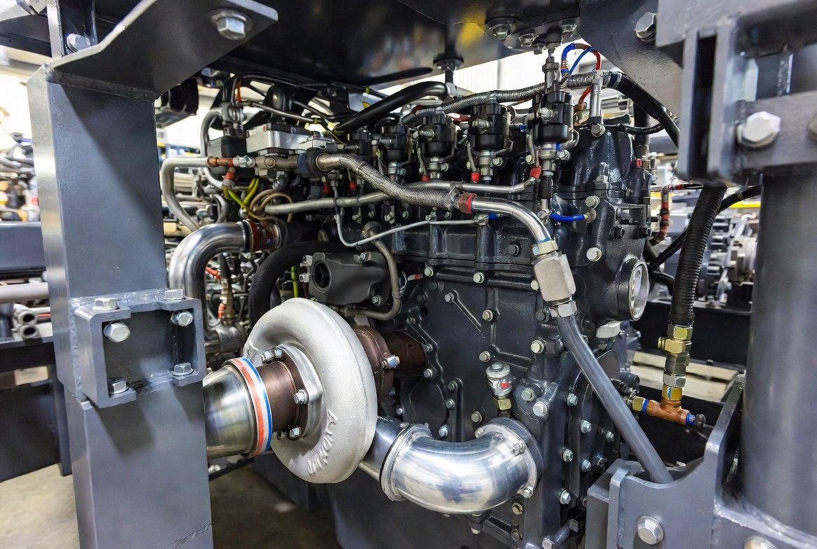 Modern diesel engine in construction equipment