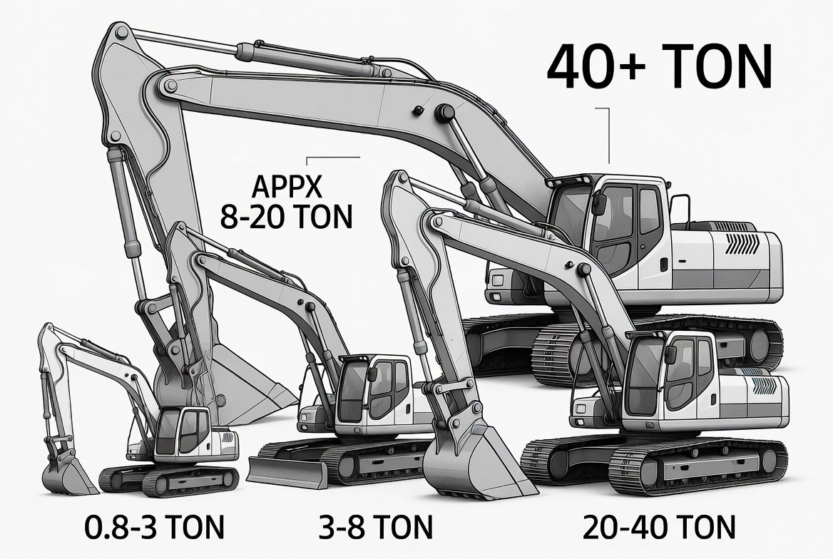 Excavator size comparison from mini to large