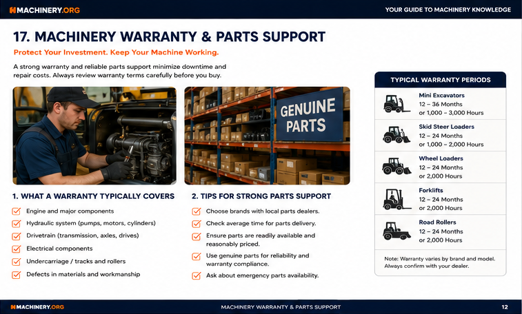 Typical coverage areas, warranty-duration considerations, and parts-network checks.