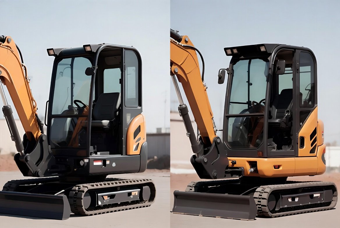Comparison of open ROPS and enclosed cab excavators