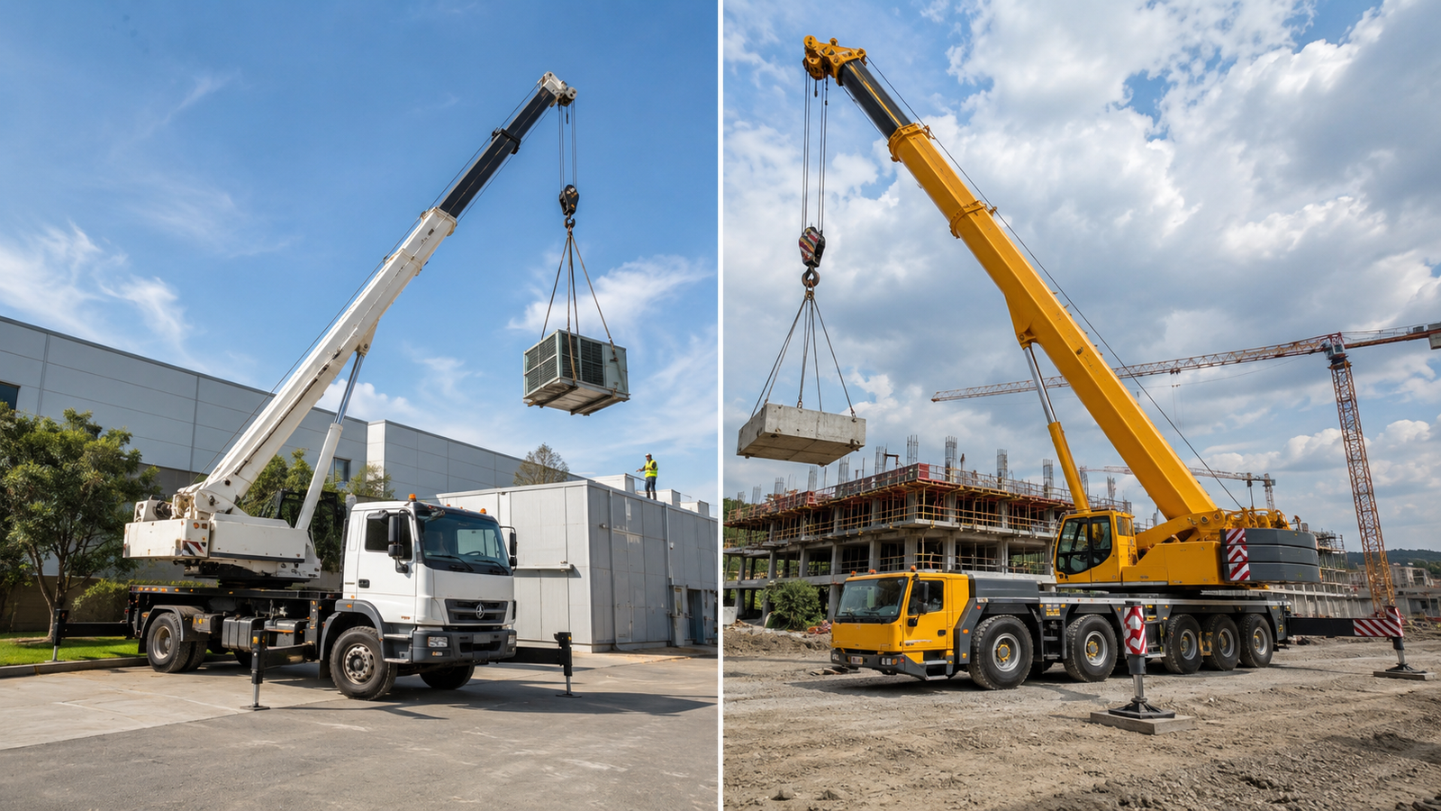 Illustration for Truck-Mounted Crane vs Mobile Crane: Applications, Capacity, and Mobility Compared