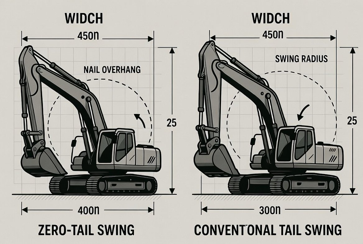 Zero-tail swing vs conventional tail swing comparison